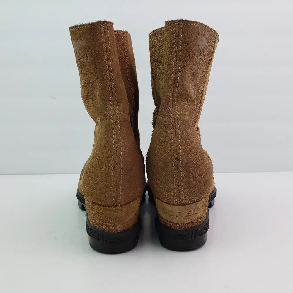 Sorel Joan Of Artic 2 Girls Size 4Y Brown Suede Hidden Wedge Bootie Boots NY2988